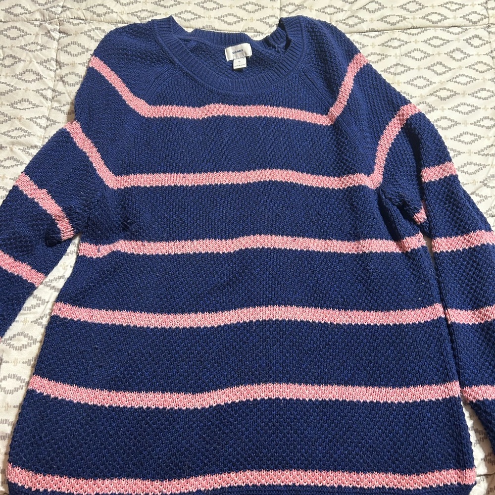 Old Navy Women's Sweater in Navy and Pink Stripes